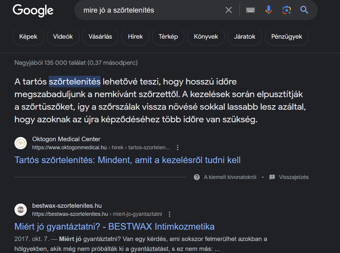 Google snippet példa GYIK-ra