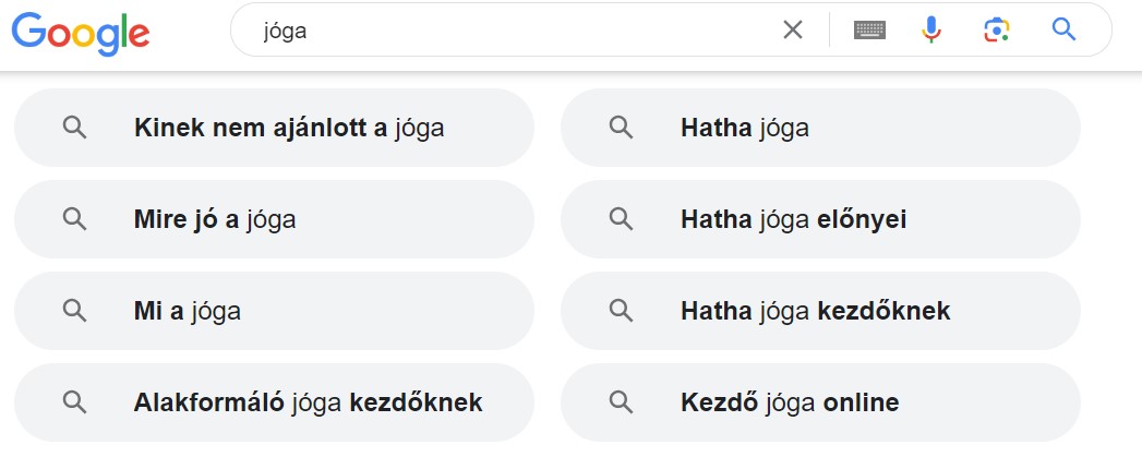 Kulcsszó ajánlások a Google által
